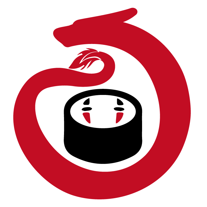 Logo de Chihiro Sushi, donde aparece un maki rodeado de un dragón que recuerda al de la famosa película